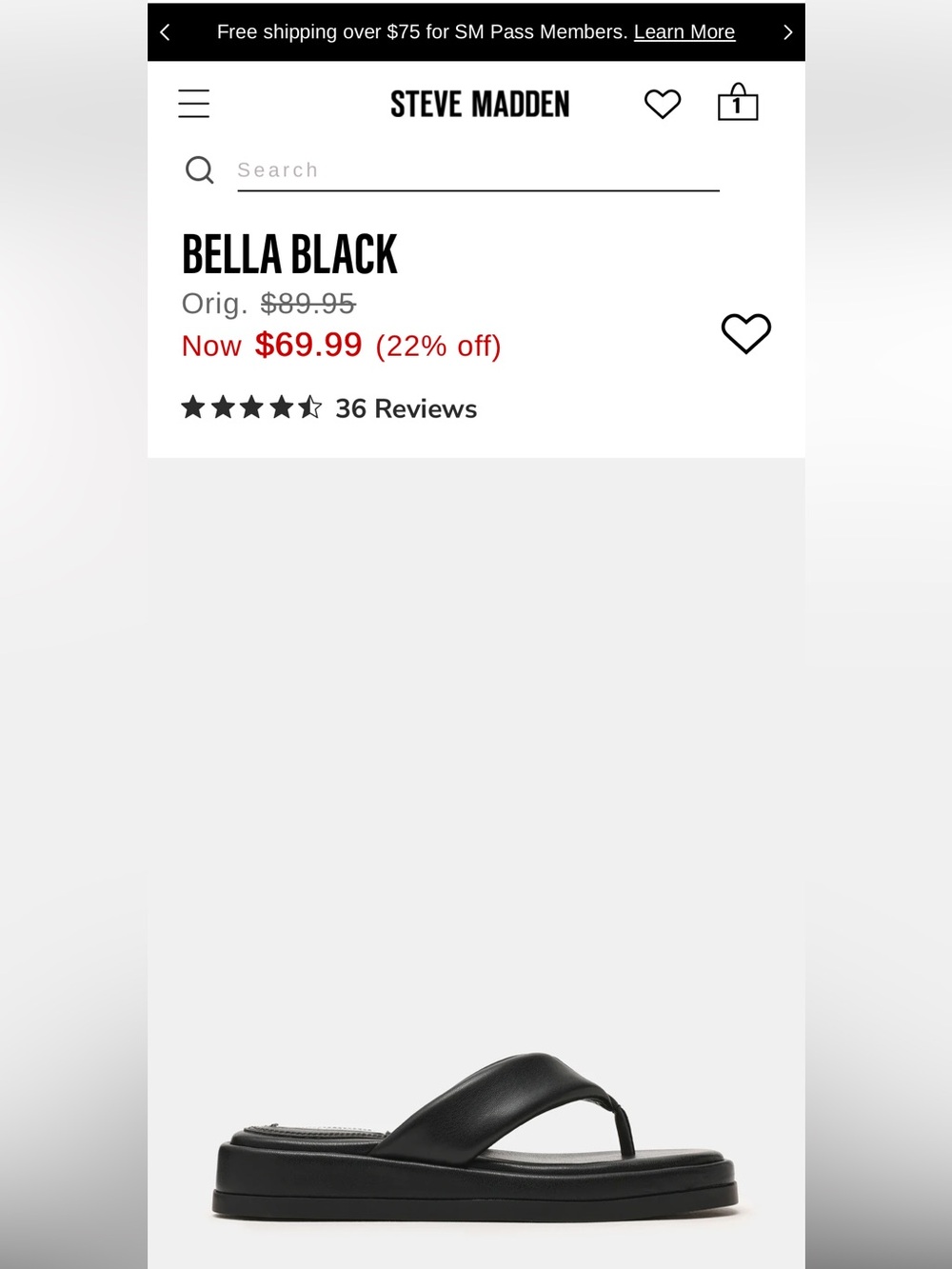 Steve Madden Bella black flip flop sandal
